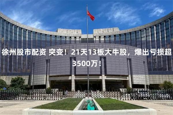 徐州股市配资 突变！21天13板大牛股，爆出亏损超3500万！